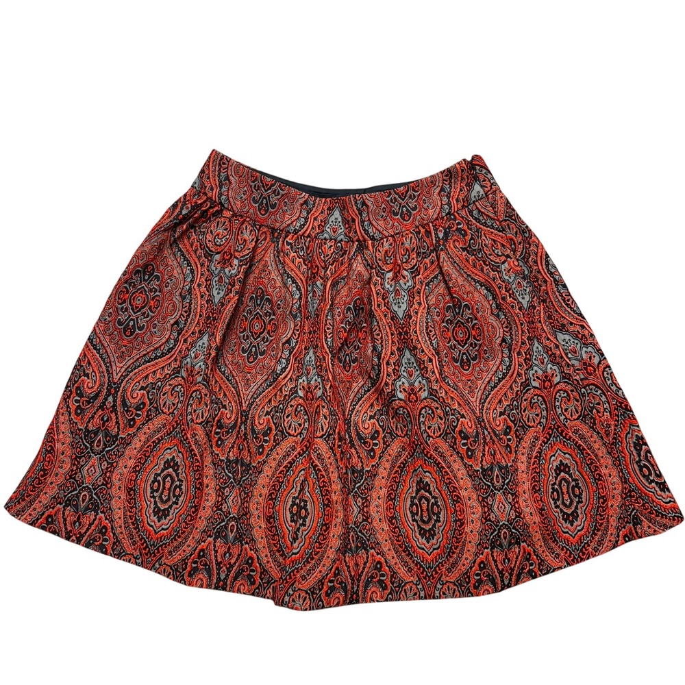 Moulinette Soeurs Skirt Womens XS Red Paisley‎ Jacquard Wool Blend Boho Mini
